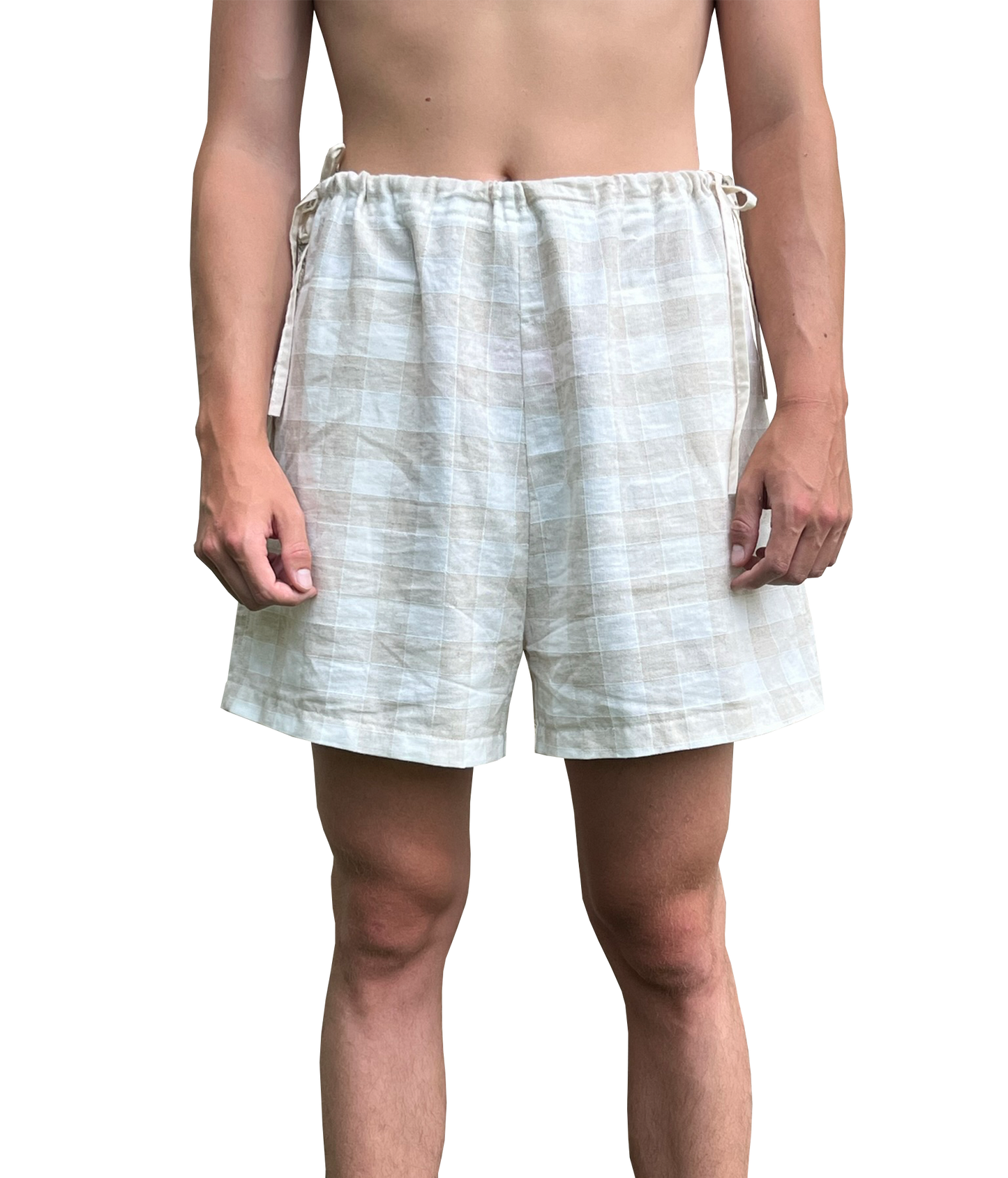 Boxed boxing shorts in linen check